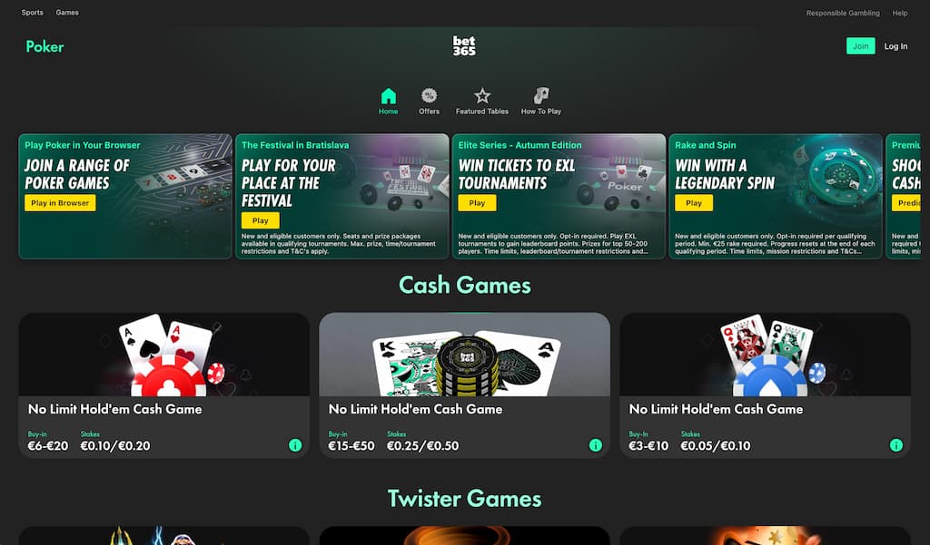 Bet365 poker page